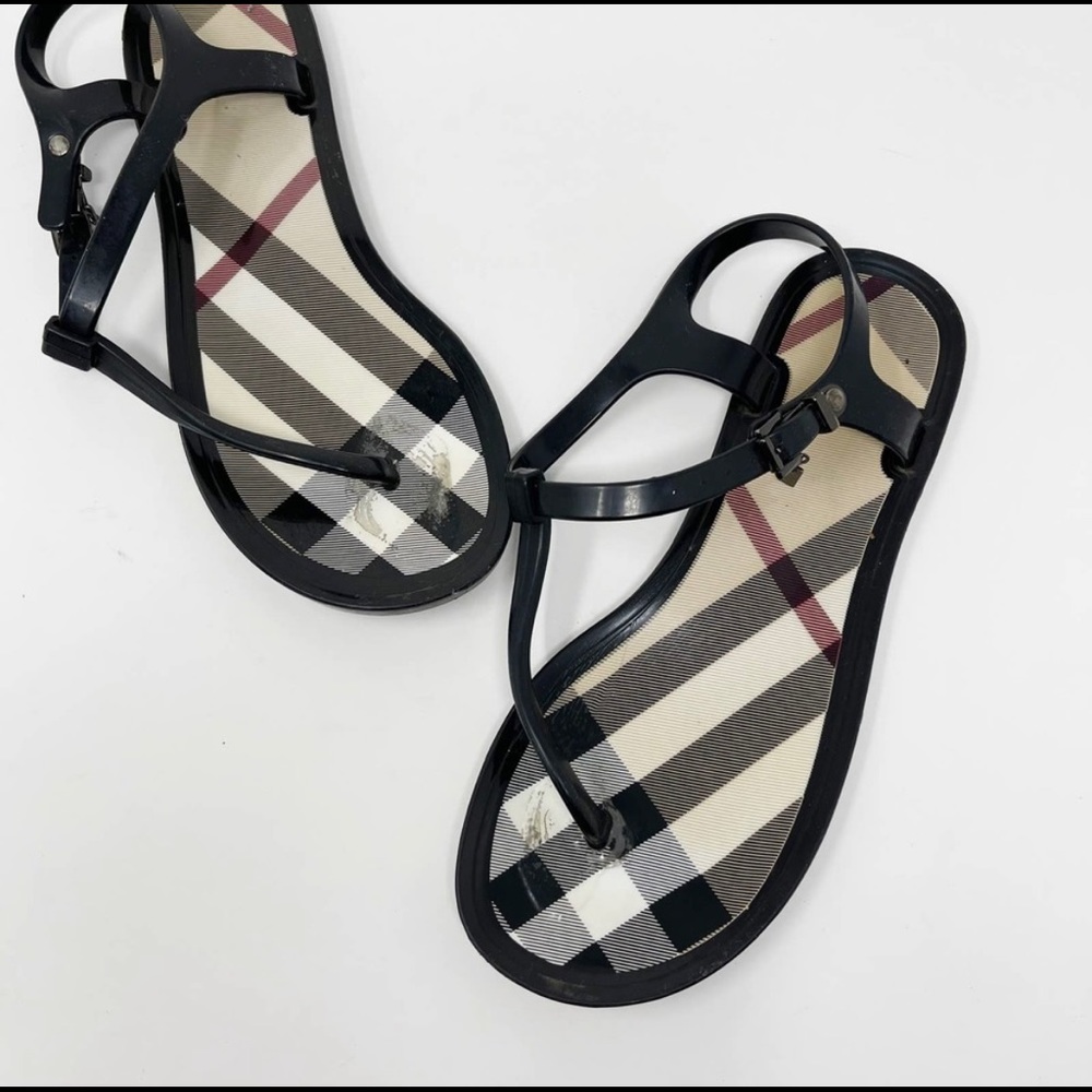 Burberry Signature Nova Check Jelly Thong Sandals Black Size 38 Made in Italy